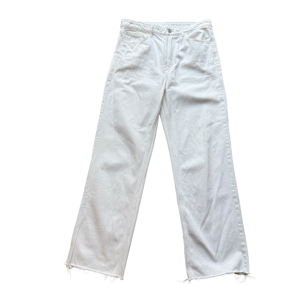 H&M Off-White Wide Leg Jeans with Raw Hem